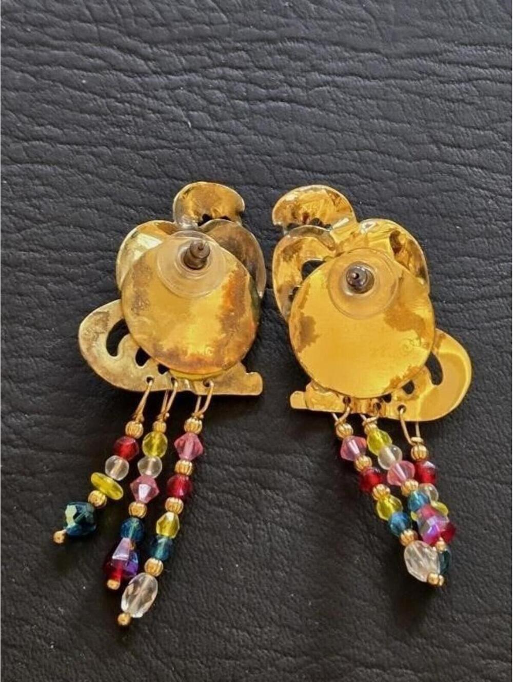 RARE Lunch at the Ritz 1988 Palm Tree Beaded Dangle Earrings Signed - Picture 6 of 7